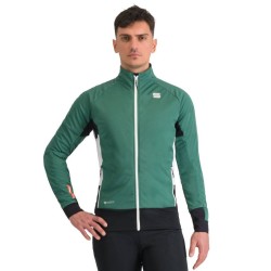 Тёплая разминочная куртка Sportful Apex Jacket 2024 елово-зелёная с белым